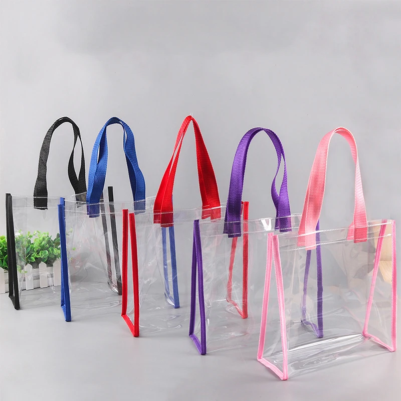 

10PCS Large Transparent Pvc Tote Car Sewn Plastic Cosmetics Shopping Bag Clear Tote Bag Jelly Bag Gift Bag Can Print Logo pvc