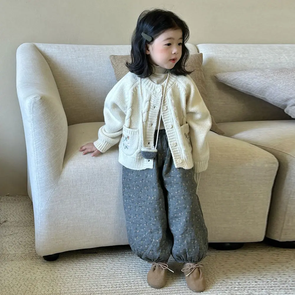 Baby Girls Sweater Fashion Print Knitted Cardigan Sweater Keep Warm 2024 Autumn New Style Childrens Sweater Coats