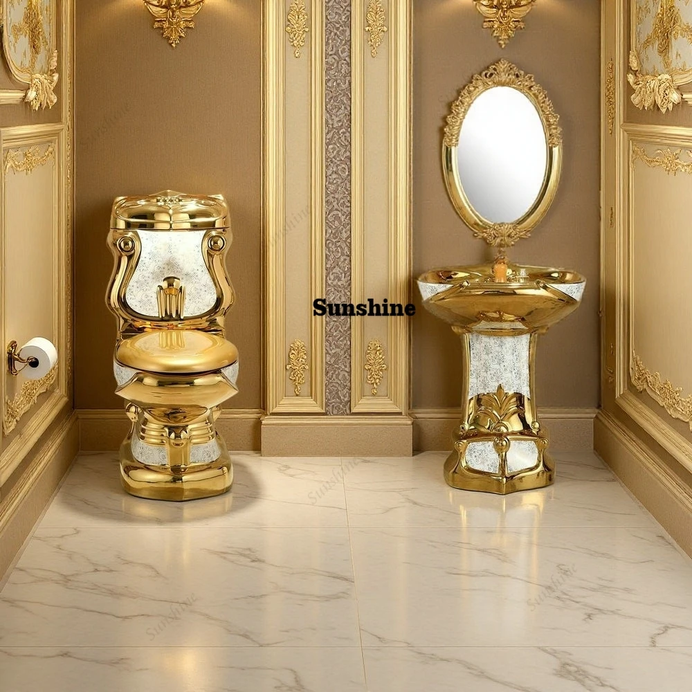 MAEBOW Luxious Golden Gravity-Flush Washdown Wide Sewer Pipe Dual Flush Floor Mounted With Seat Kinglike Bathroom Toilet