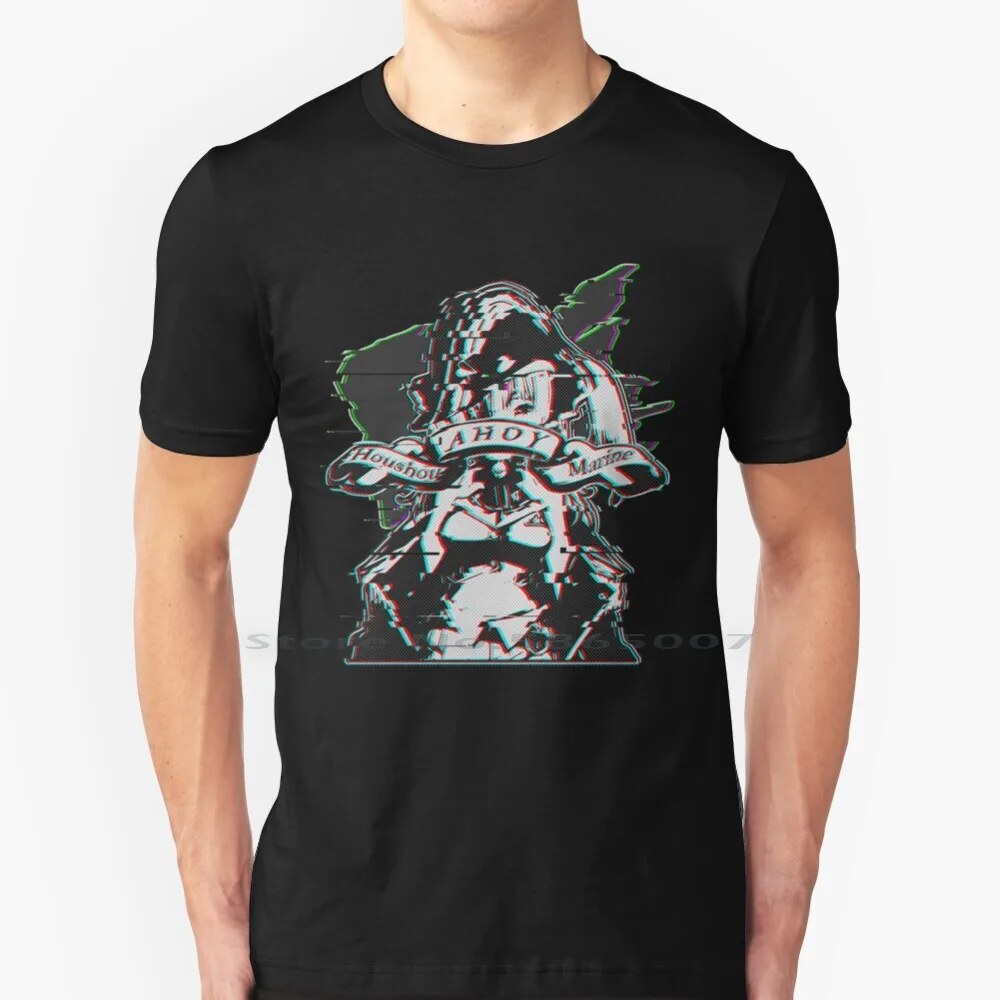 Glitched Marine-Ahoy! Hololive ( Original ) T Shirt 100% Cotton Up To Date Anime Vtuber Glitched Effect Hololive Marine