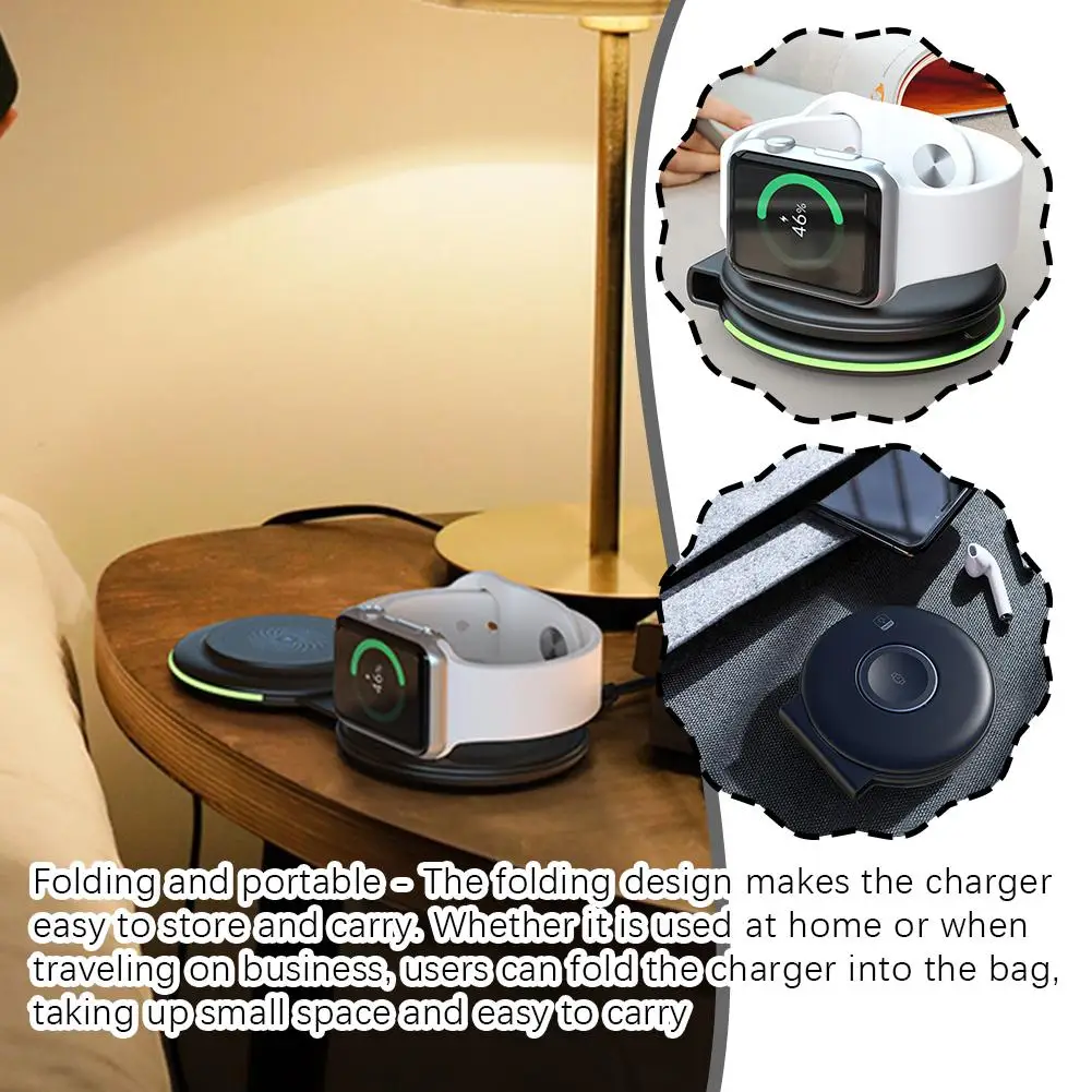 2-in-1 Folding Wireless Charger Mobile Watch Magnetic Charger Wireless 2-in-1 Wireless Round Multi-function Charger Folding Y6R1