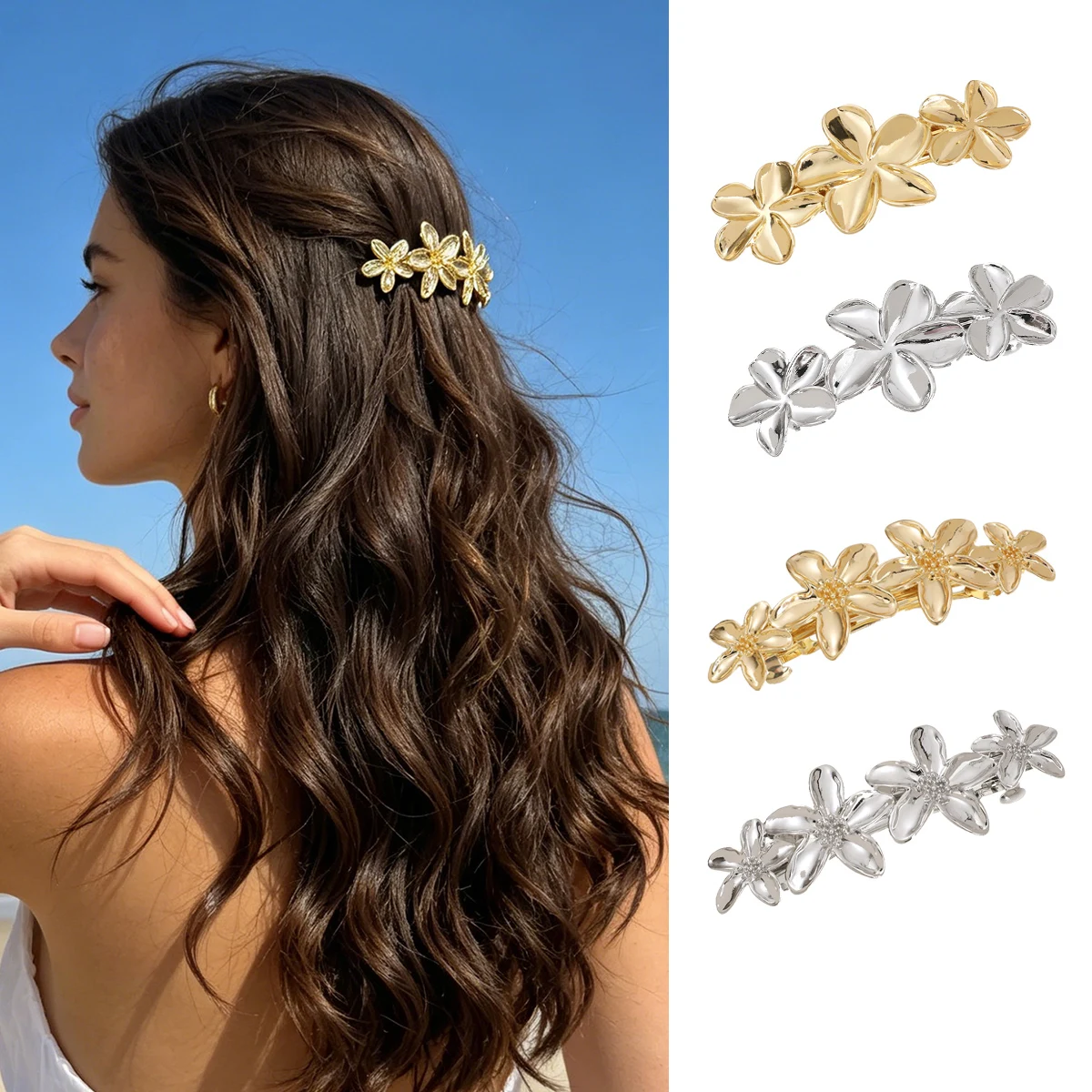 AWAYTR New Fashion Hair Clip Sparkly Flower Metal Spring Barrettes Bridal Wedding Party Headpieces Women Girls Gift