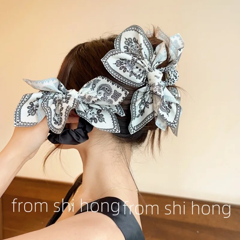 

French Elegance Bow Hair Clips Retro Print Women Hairpin Advanced Princess Headdress Trendy Design Large Hair Claw Accessories