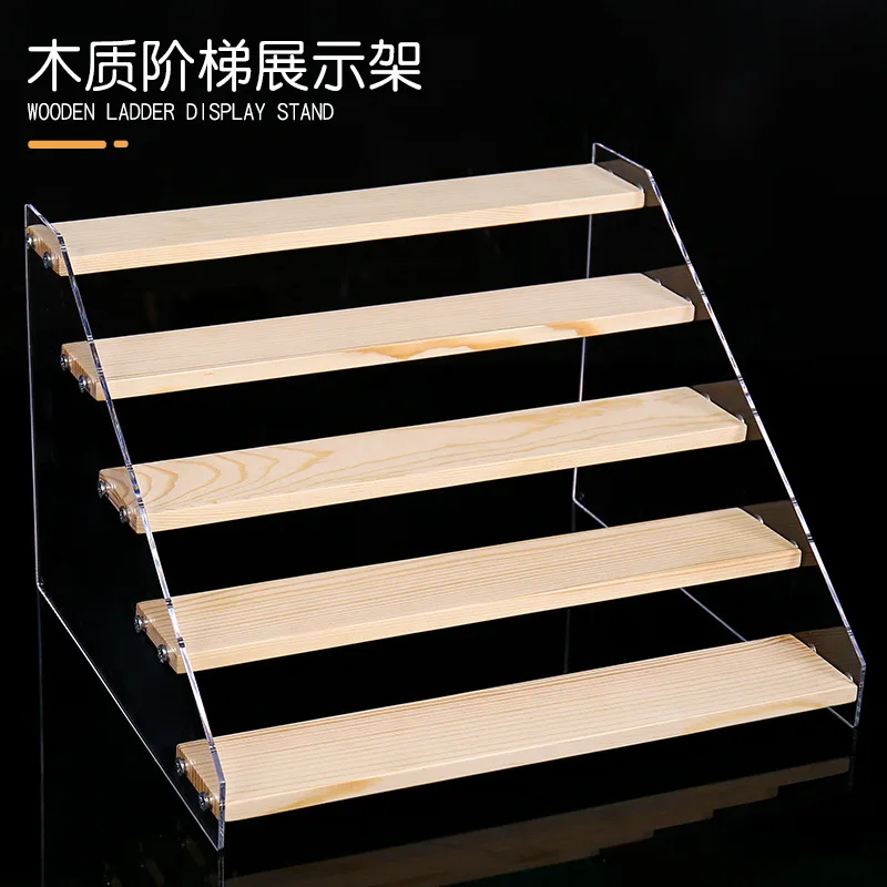 

Acrylic Storage Display Shelf Wooden Multi-layer Trapezoidal Jewelry and Cosmetics Display Shelf Handbag Model Display Stand