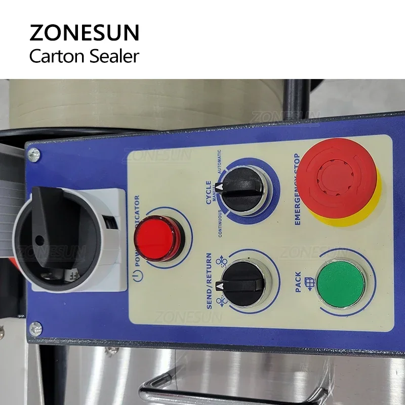 ZONESUN ZS-FK5050S ماكينة ختم الكرتون الأوتوماتيكية علبة تسجيل الربط معدات التعبئة والتغليف نظام الملاكمة تبسيط