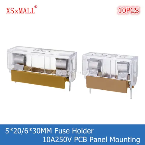 10PCS 5*20/6*30MM Fuse Holder 10A250V Yellow Holder With Transparent Cover Fuse Blocks PCB Panel Mounting Fuse Boxes