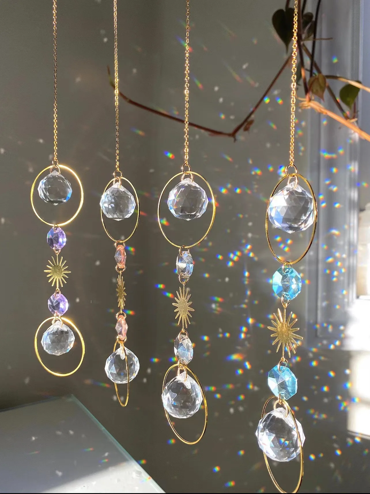 1PC Crystal Sun Catcher Wind Chime Aesthetic Hanging Ornament for Wedding Party Home Car Decoration Outdoor Decor Photo Prop
