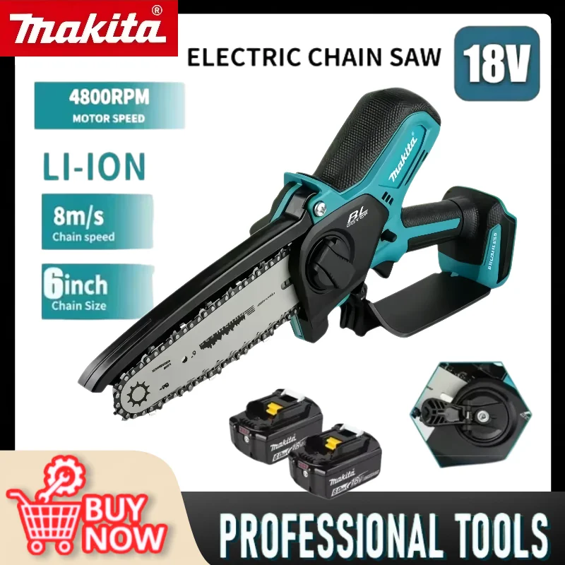 Makita Electric Chain Saw:20MM Stroke,8.0M/S Speed,equipped with Anti-Flying Splash Baffle and Automatic Chain For 18V Battery