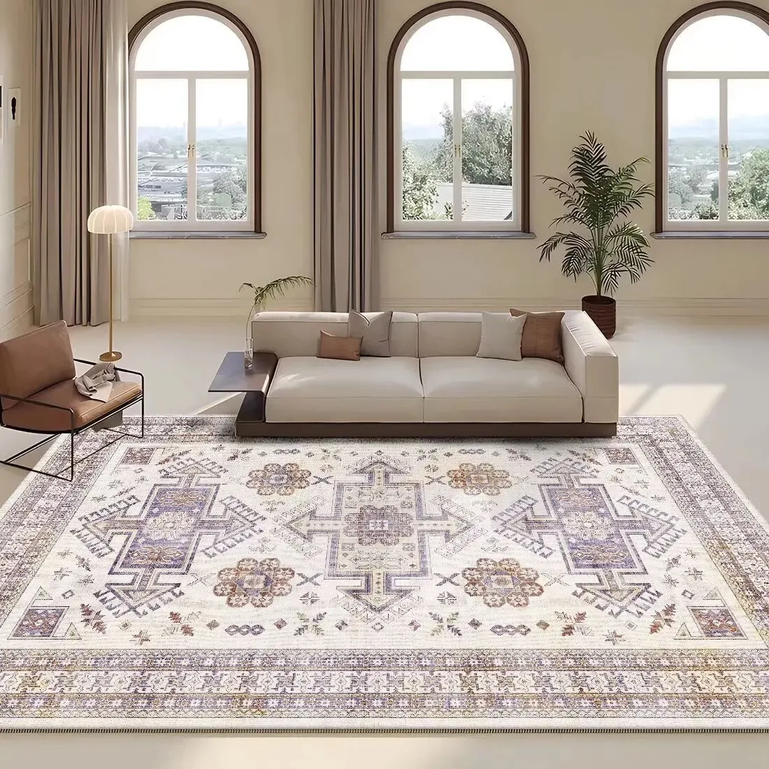Persian Retro Rug For Living Room Sofa Area Non-Slip Washable Rug For Bedroom