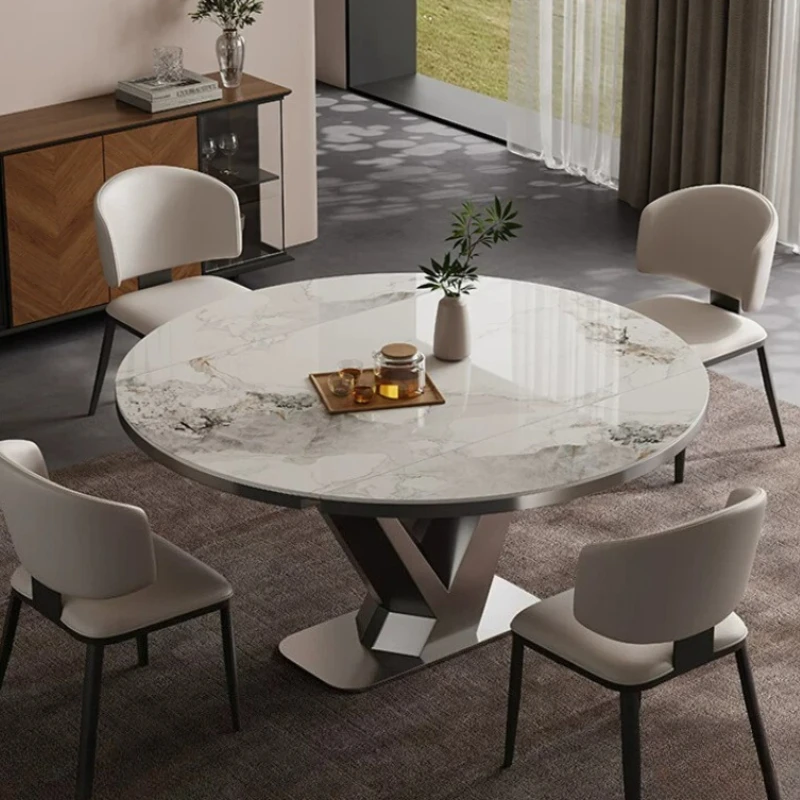 Retractable Square Round Dining Table Modern Light Luxury Rock Slab Folding Dining Tables And Sets Chair Combination Furniture