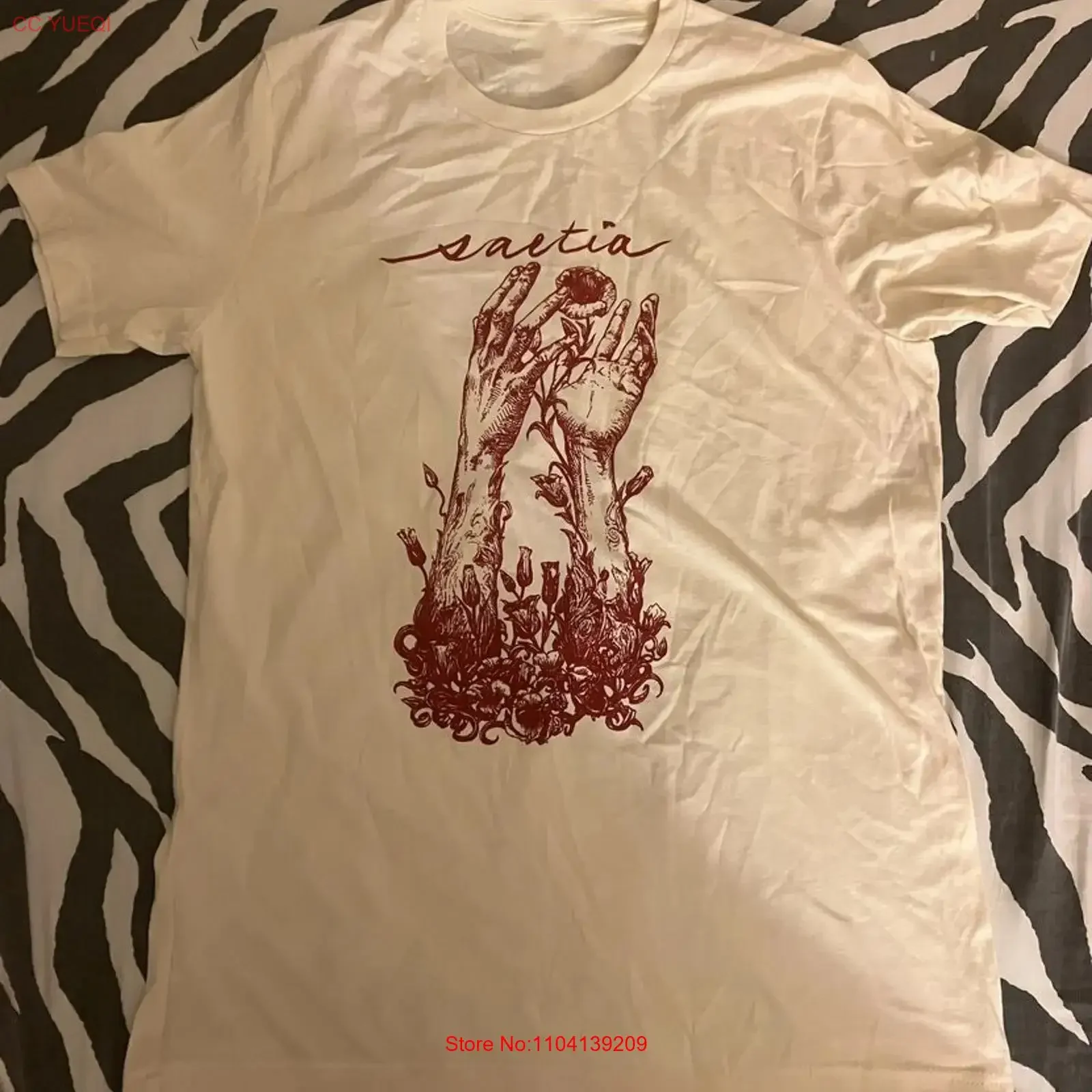 Saetia Band Hand Flower White  T Shirt Full Size S 5XL vintage Washed graphic streetwear homme Unisex Stylish Versatile