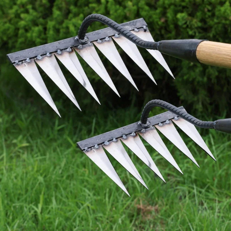 4/5/6/7 Tooth Dethatcher Rake Metal Yard Rake Weeding Hoe Rake Weeding Scarifier Artifact Agricultural Tools Garden Cultivator