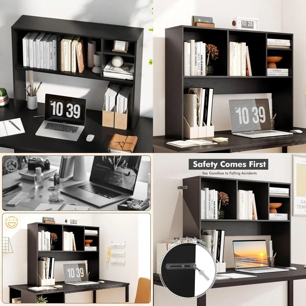

4-Tier Wood Desk Hutch Organizer for Computer Desk, Multipurpose Storage Rack for Home Office, Dorm (Black)