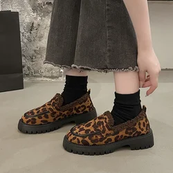 Leopard Woman Platform Shoes Warm Loafers Designer 2024 Trend Winter New Outdoor Casual Sneakers Non-slip Pump