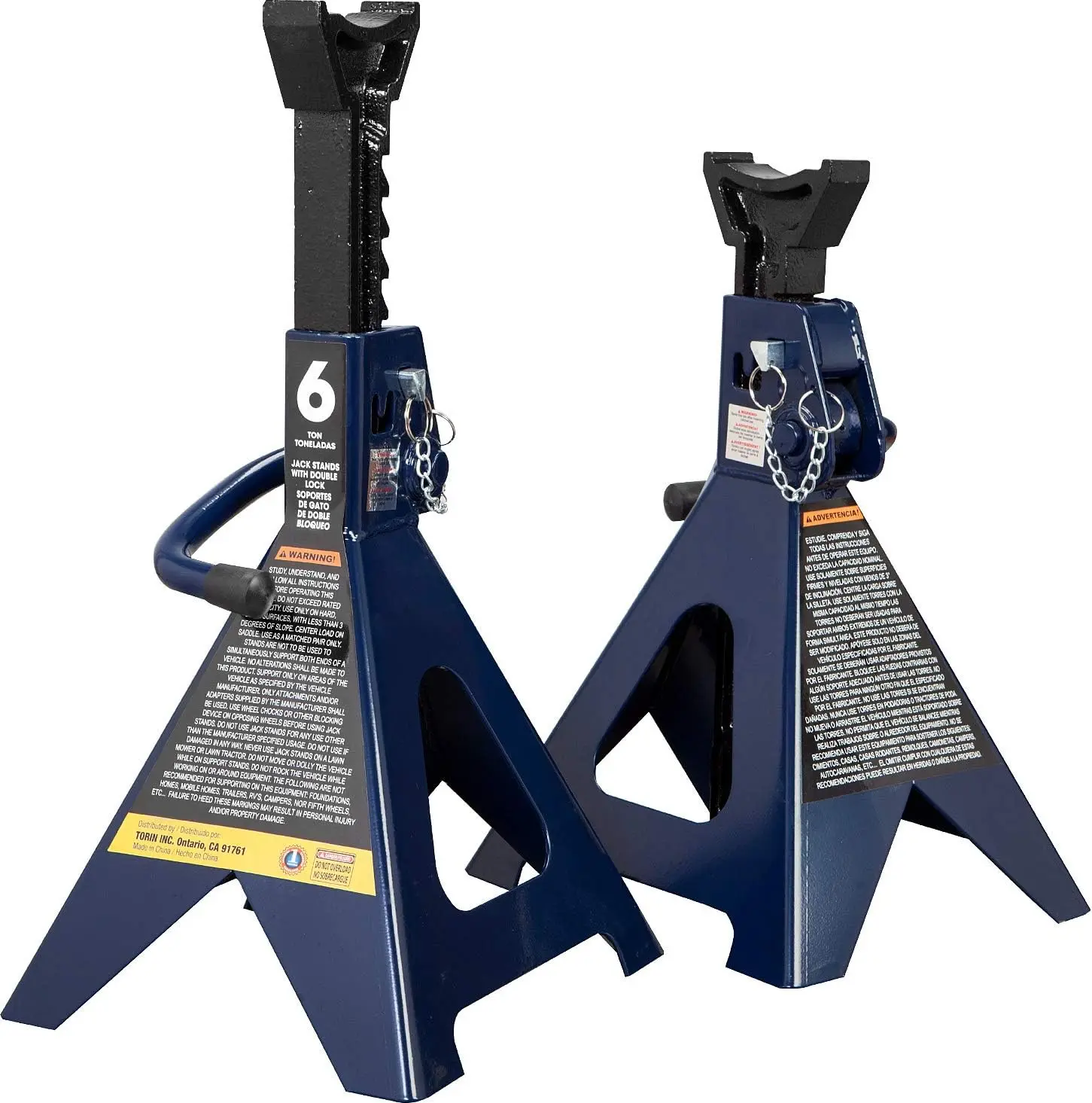 

6 Ton Double Locking Steel Jack Stands, 2 Pack, Blue - Heavy Duty Safety Support for Vehicles
