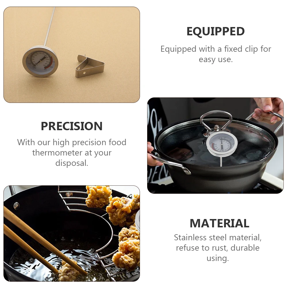 Medidor de temperatura de aceite de acero inoxidable, herramienta para freír vidrio de lectura instantánea, termómetro para alimentos con Clip, barbacoa en casa, uso en exteriores