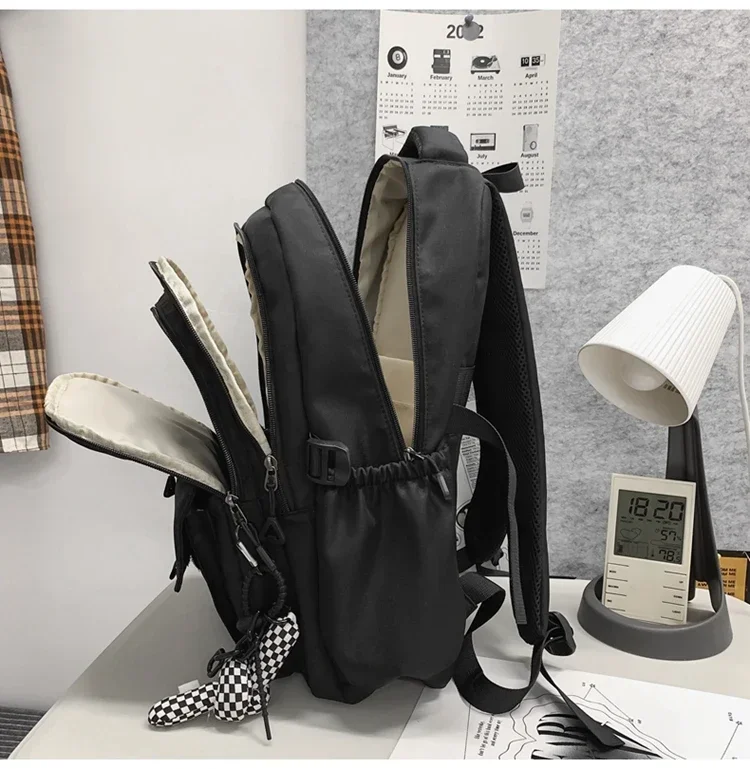 Cartable en toile monochrome pour jeunes, sac d\'étudiant simple, grande capacité, voyage SR, haute qualité, sacs à la mode, 2023