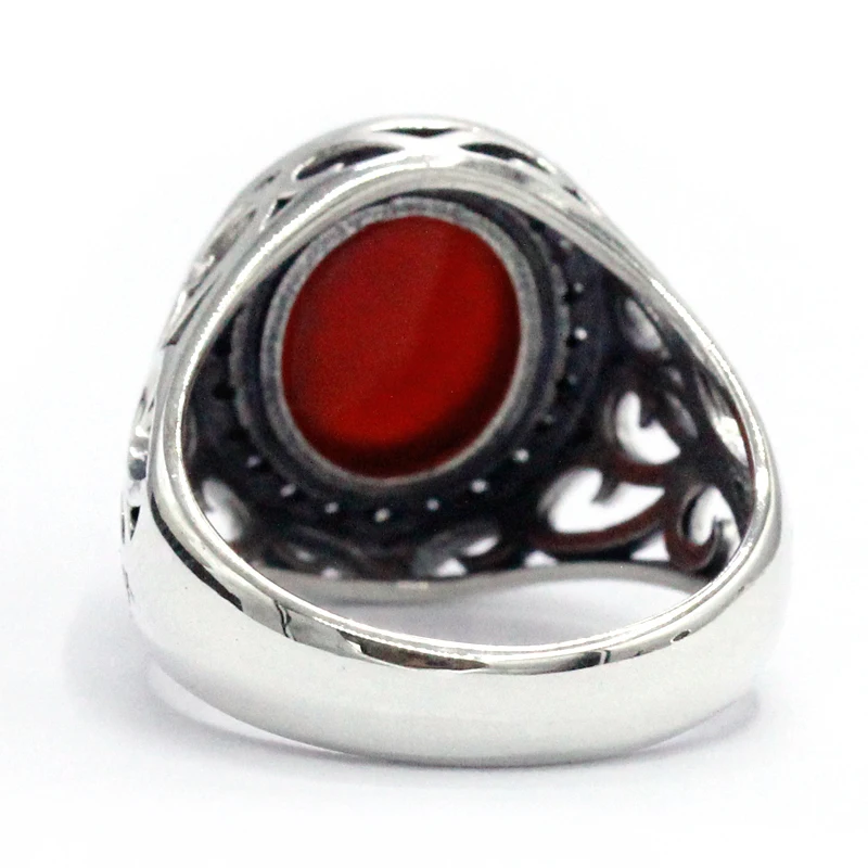 Agate Ring Men's 925  Sterling Silver Fashionable Women's Ring CZ Handmade Hollow Elegant Red Gemstone Jewelry Gift