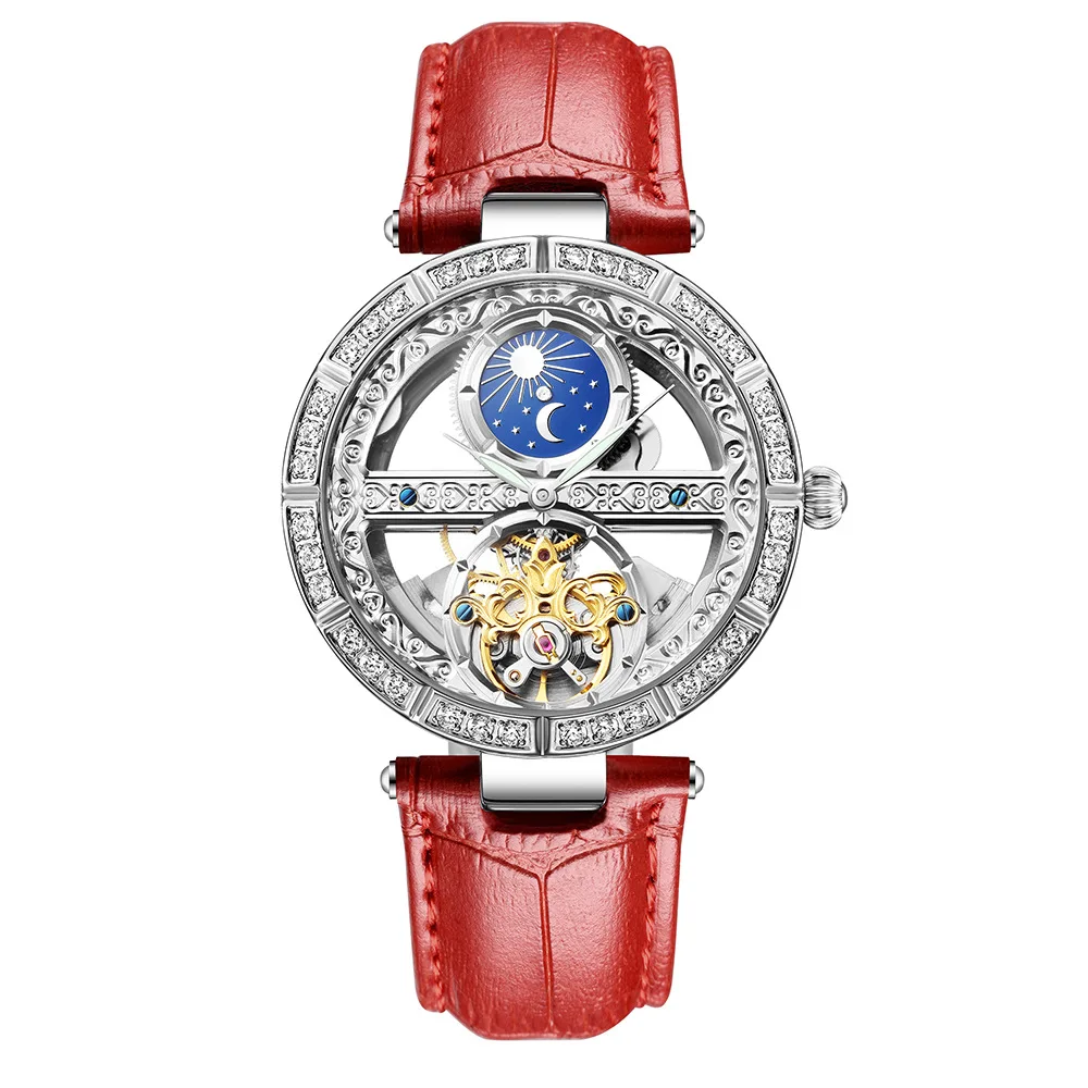 Women Automatic Mechanical Watch Top Brand Luxury Leather Waterproof Watches Ladies Skeleton Tourbillon Clock reloj mujer New
