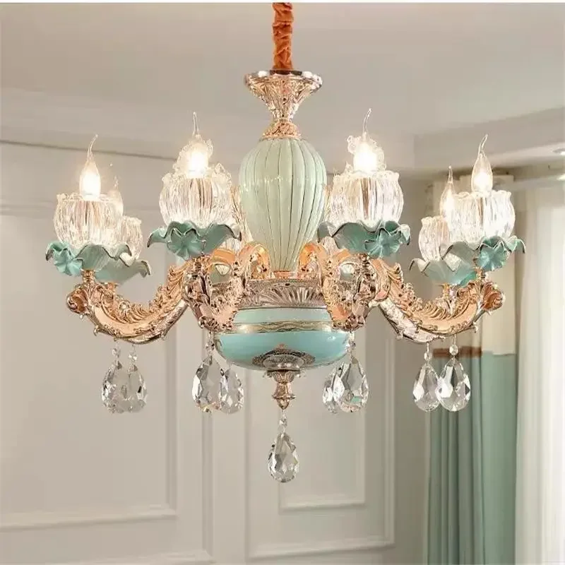 European Crystal Chandelier Atmospheric Living Room Lamp Zinc Alloy Restaurant   Bedroom  High-Grade Villa Duplex Large