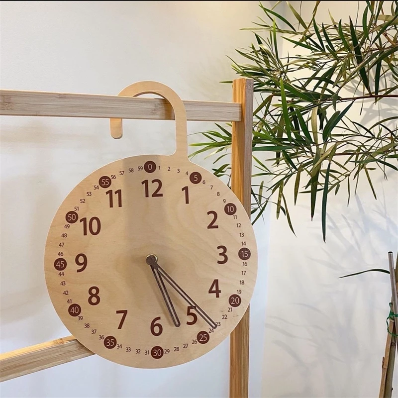 

Silent Solid Wood Wall Clock Hanging Hook Design Minimalist Style For Bedroom Living Room Homestay Bedside Desk Decoration