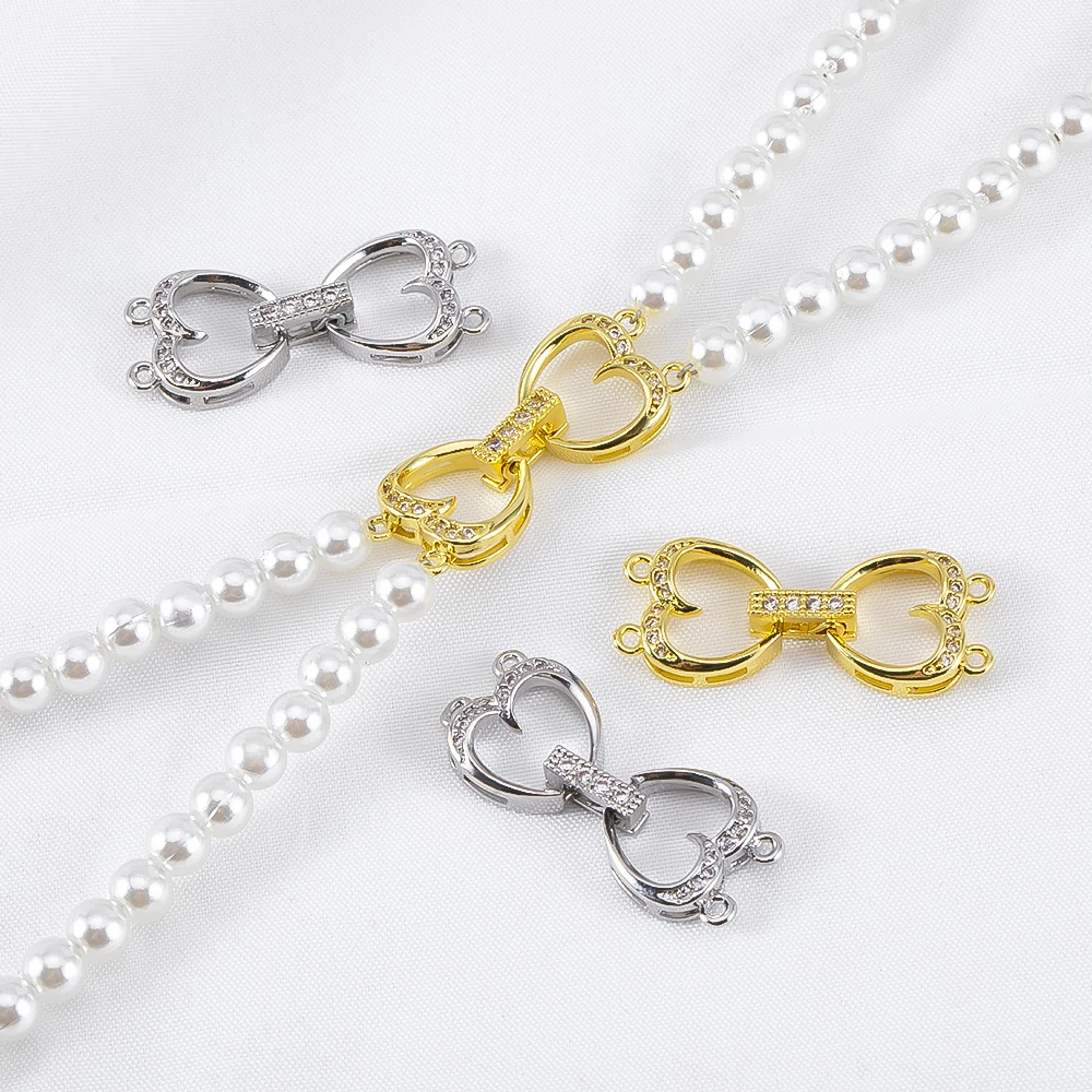 

2pcs 14K Gold Plated Brass Clasps Connector Double Row Love Extenders Converter for DIY Pearl Bracelet Necklace Jewelry Making