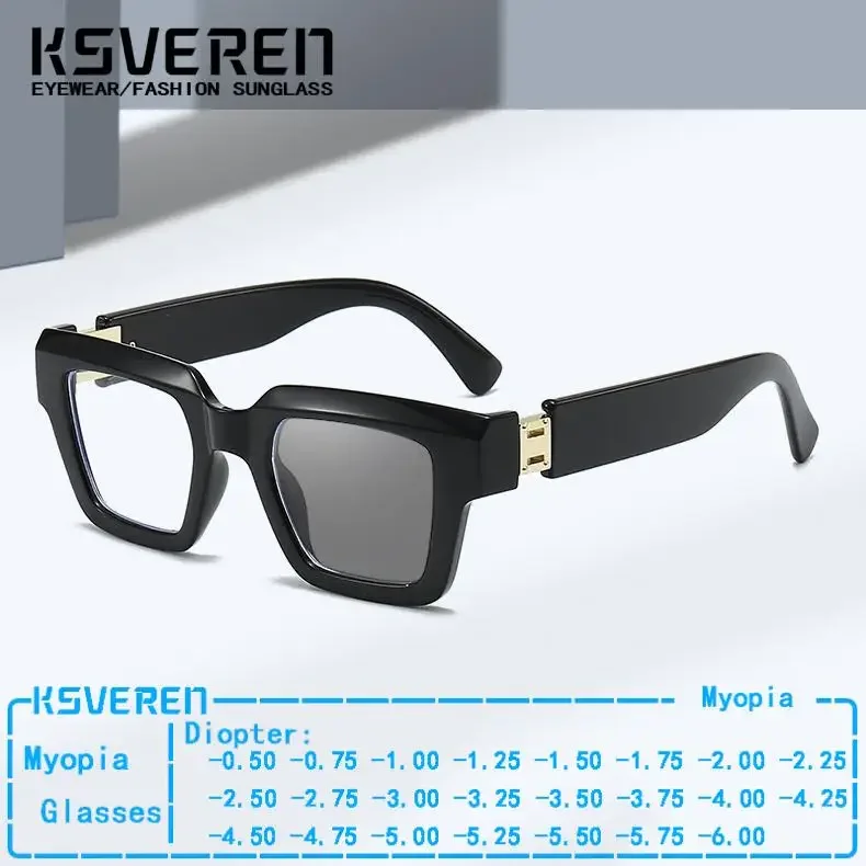 

Women Vintage Square Photochromic Myopia Glasses Thick Frame Nearsighted Optical Glasses Prescription Glasses Outdoor Singlasses