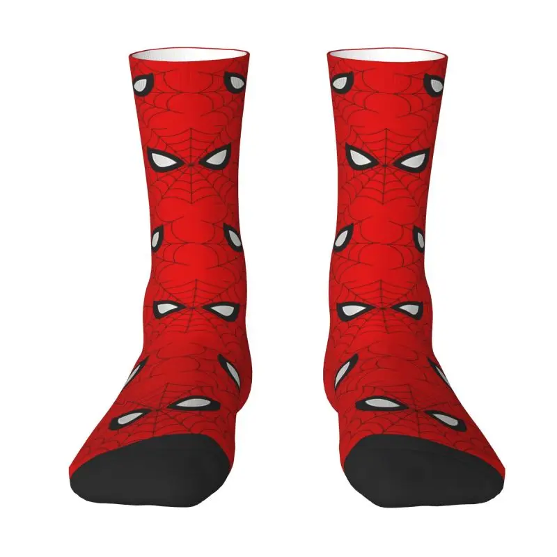 Fun Printed Classic Red Spider Web Socks for Men Women Stretchy Summer Autumn Winter Crew Socks