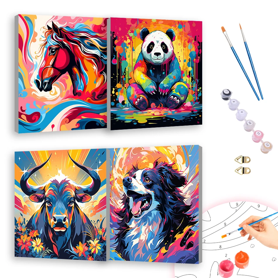 

RUOPOTY Diy Painting By Numbers For Beginner Animal Color Abstract 20x20cm With Frame Color Markers Drawing Paint Kit Home Decor