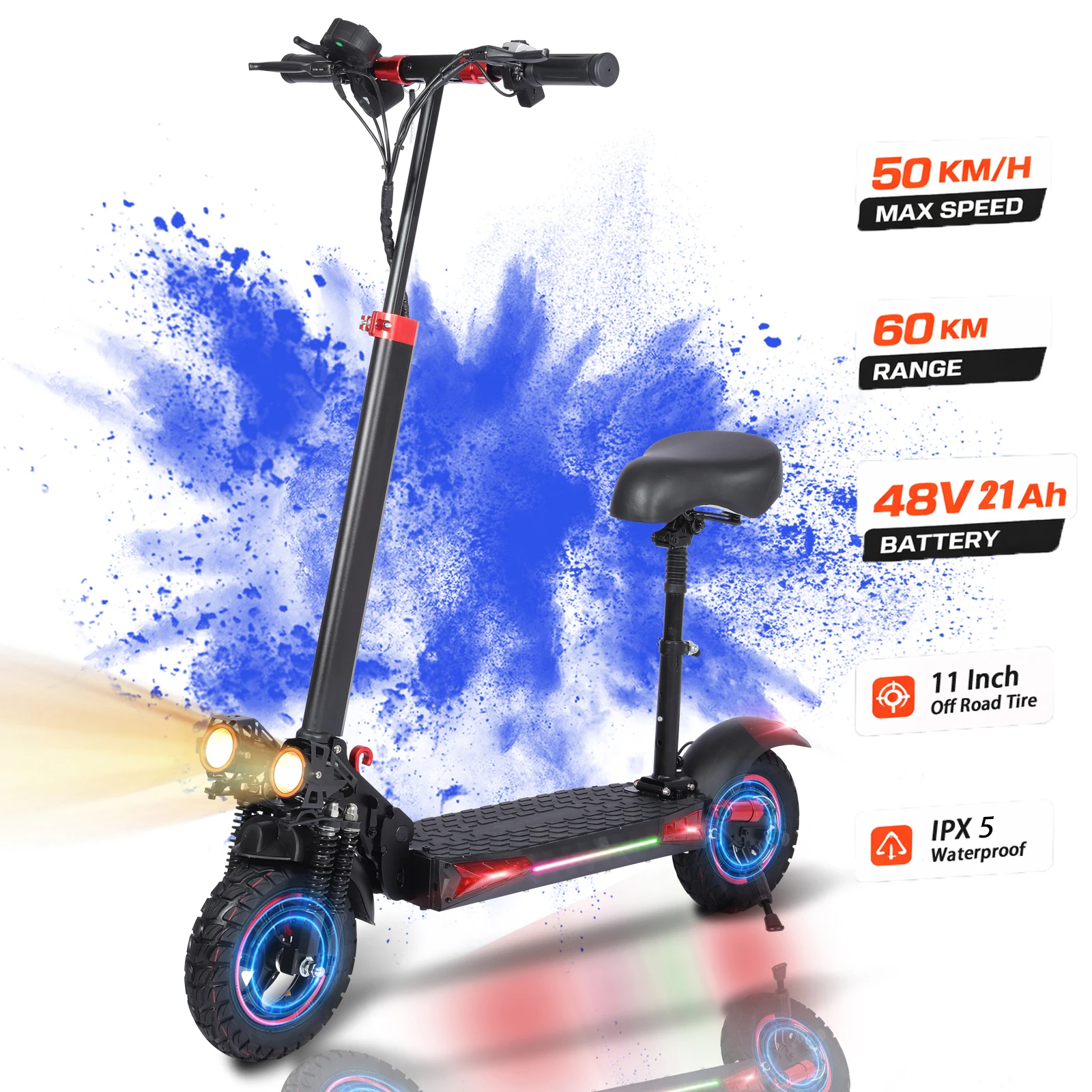 

Электросамокат FREEBOY 1600W/1200W с сиденьем, скорость до 31 миль/ч, 11-дюймовые внедорожные шины, двойные тормоза и подвеска, складной, для поездок на работу