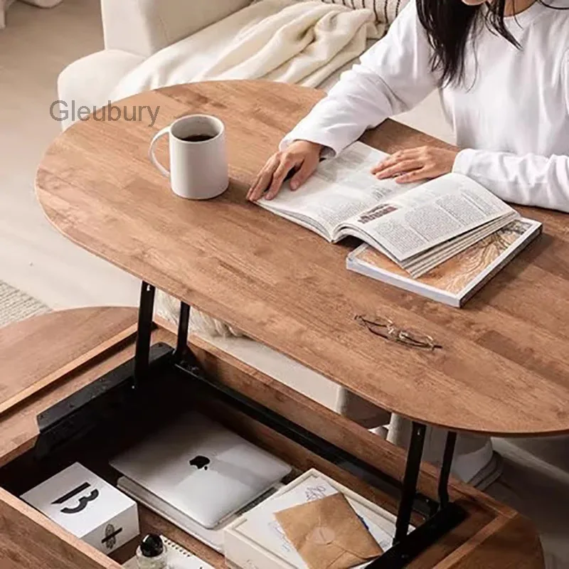 Mesas de Centro Clásicas Rústicas con Tapa Elevable y Almacenamiento, Mesas de Centro Retro Multifuncionales, Mesa de Centro Elevable Simple y Única