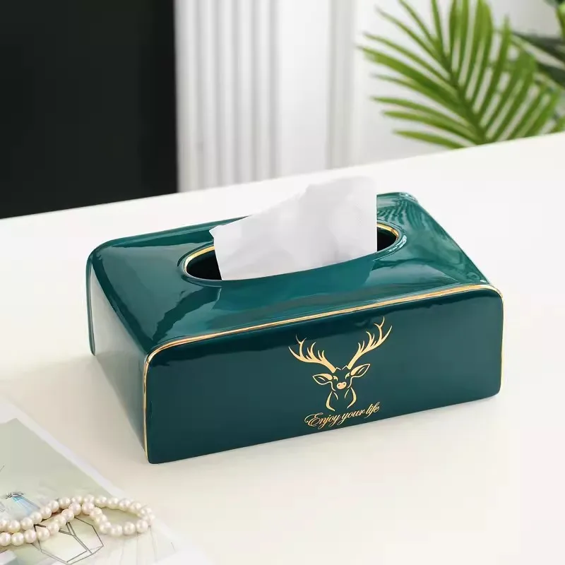 Light Luxury Nordic Home, Living Room, Elk Porcelain Tissue Box, Grandmother's Green Tea, Several Draws Paper Box, Practical Dec