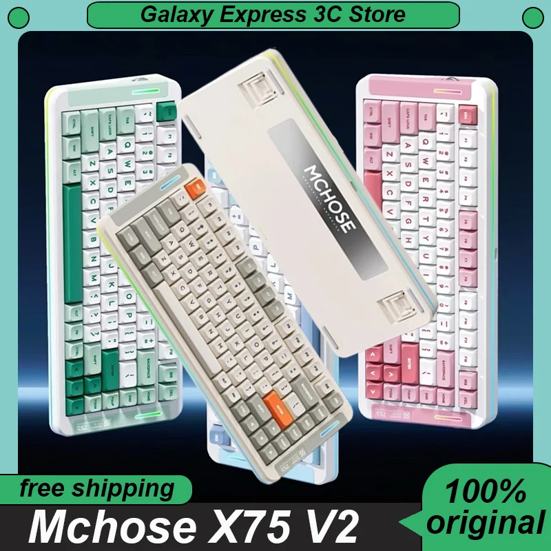 

Механическая клавиатура Mchose X75 V2, трехрежимная горячая замена, Bluetooth, PBT, прокладка, структура клавиатуры, индивидуальные аксессуары для ПК для геймеров