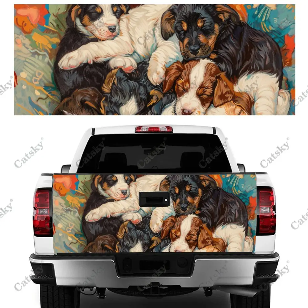 Dogs Together To Sleep Print Car Tail Trunk Protect Vinly Decal Auto Accessories Hood Decoration Sticker for Off-road Pickup