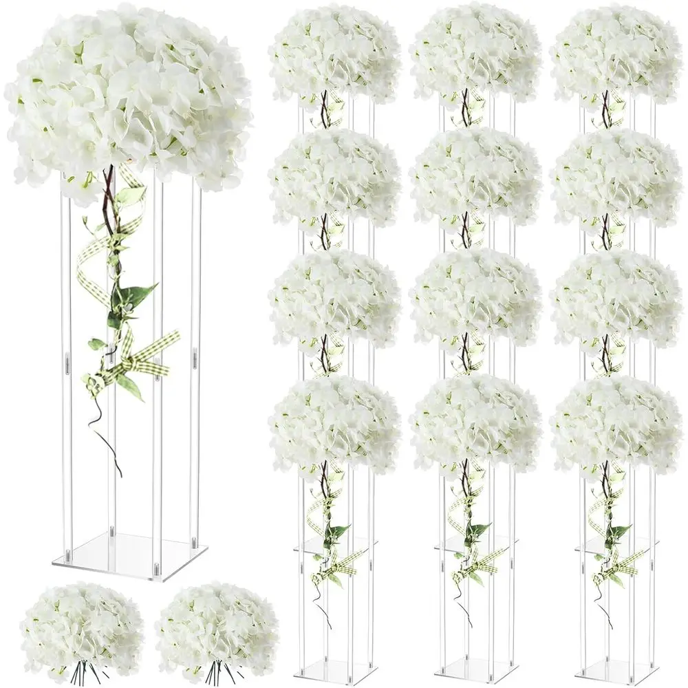 

Tall Acrylic Vase Wedding Centerpieces Clear Elegant Stand with Artificial Hydrangea Flowers for Wedding Party Table Home Decora
