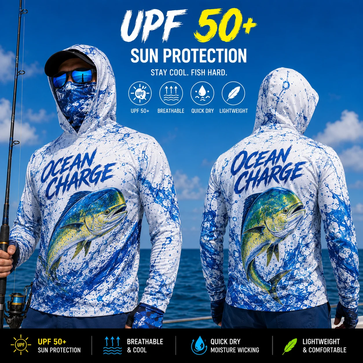 MALFC Men Hood Fishing Shirt long sleeve fishing t shirt uv protection Fishing Apparel