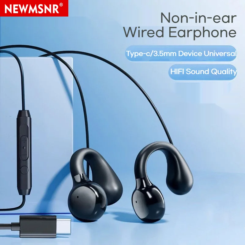 Novo tipo c & 3.5mm clip-on fones de ouvido com fio som estéreo esportes handfree gamer fones de ouvido com microfone hd para samsung