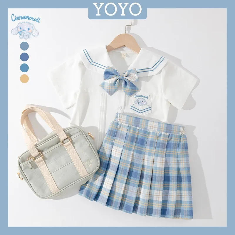 

Костюм Sanriou Jk Cinnamoroll, юбка в студенческом стиле, плиссированная юбка для девочек, летняя детская одежда с короткими рукавами, подарок на фестиваль мультфильмов