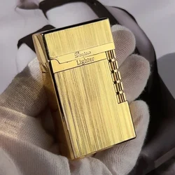 2024 Blue Windproof Straight Flame Metal Lighter Steel Tone Loud Butane Inflatable Lighter Men Gift Smoking Accessories