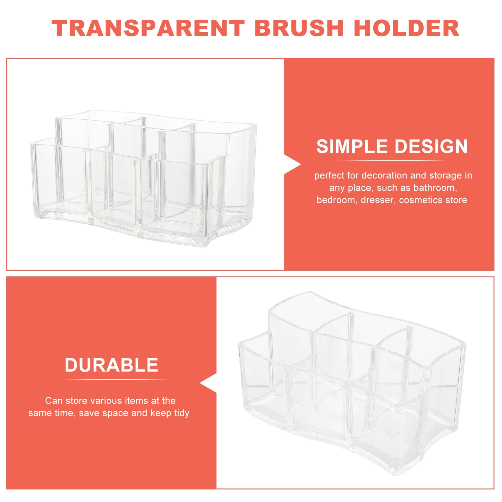 2 Pcs Desktop Makeup Storage Box Student Pen Holders Transparent Brush Plastic Cute