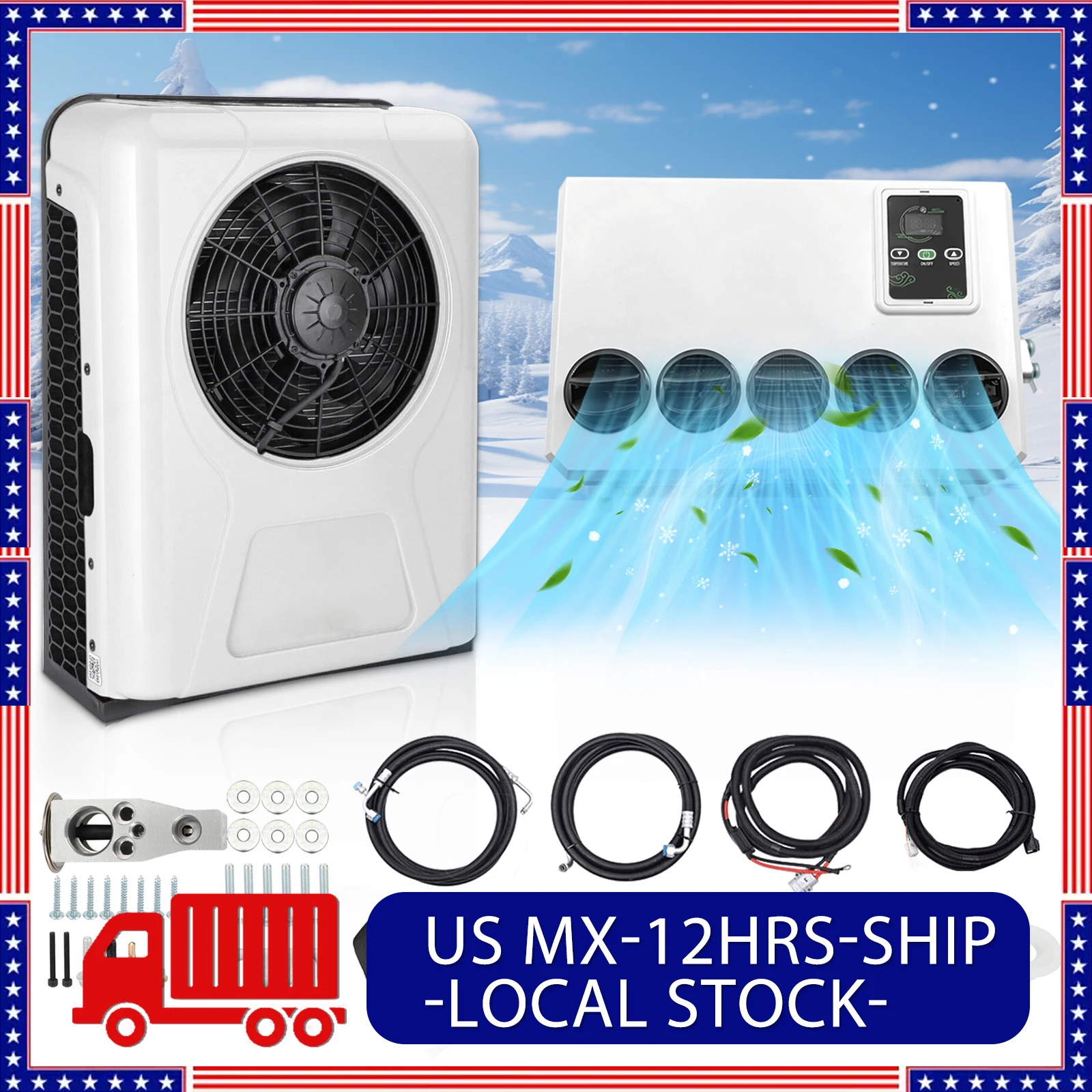 

12V Electric Split Automotive Parking Air Conditioner 24V Air Conditioning System for Car Bus Van Tractor Truck Camp Van Boat