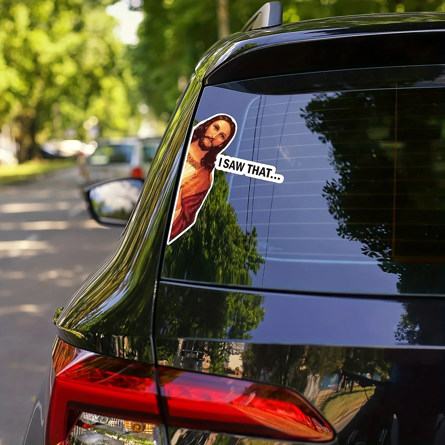 

1 шт. забавная виниловая наклейка с надписью «Jesus I Saw That», водонепроницаемая, универсальная, для автомобиля, грузовика, мотоцикла, декора окон и бамперов