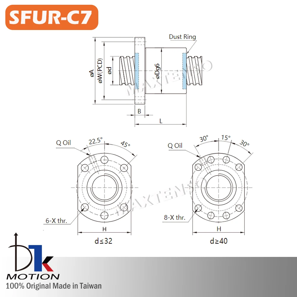 DTK Taiwan SFU2005 Rolled C7 20mm lead 5mm Ball Screw 1000mm thread shaft High Precision Flange CNC Spindles TBI Replaceable