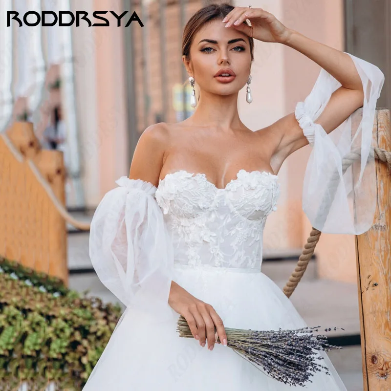 RODDRSYA Princesa A Linha Vestidos De Casamento Lace Strapless Para Mulheres Suknia ślubna Mangas destacáveis vestido de noiva boda 2024 Princesa A Linha Vestidos De Casamento Lace Strapless Para Mulheres Suknia ślubna