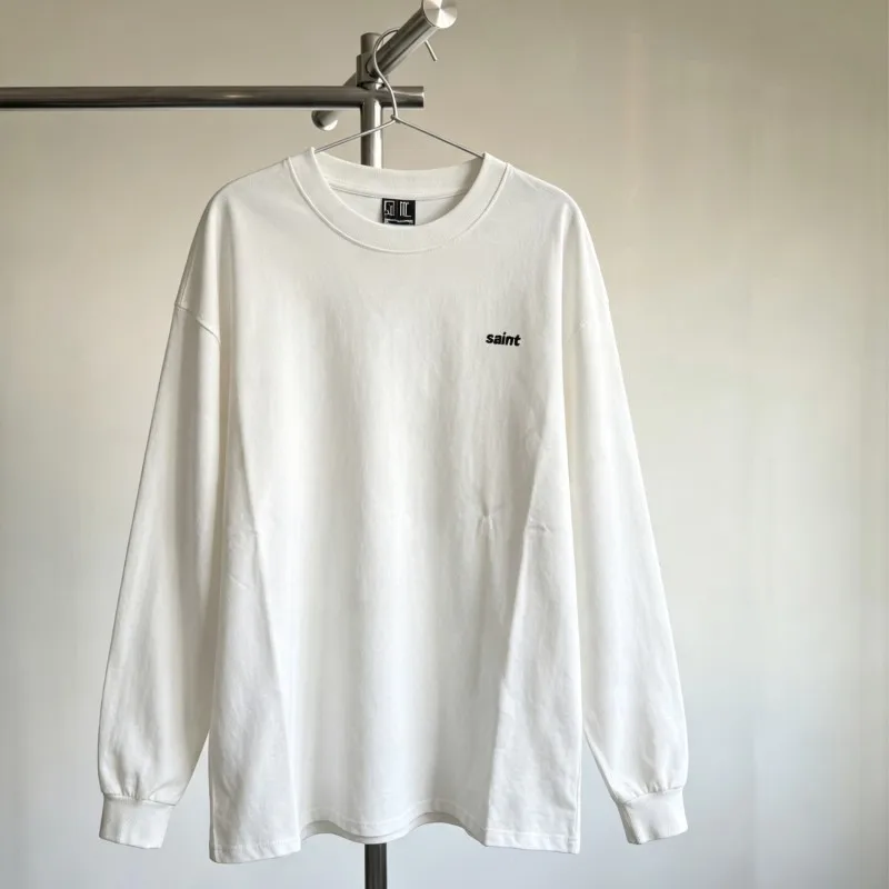 Simple Letter Logo Embroidery Small Label Saint Long Sleeve Tshirts Breathable Round Neck Basic Tee Men Women Casual Streetwear