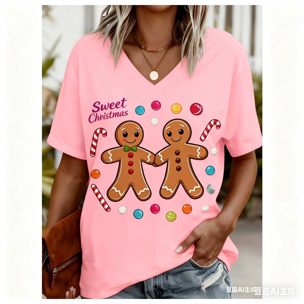 

Рождественская женская футболка с принтом «Рождественская елка», футболки с v-образным вырезом и графикой, быстросохнущая рождественская футболка, топы для женщин, одежда y2k