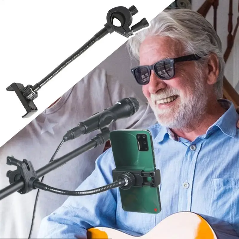 Phone Holder Mic Stand Flexible Phone Holder For Mic Stand Adjustable Mount With Long Gooseneck Arm Flexible For Drum Music Club