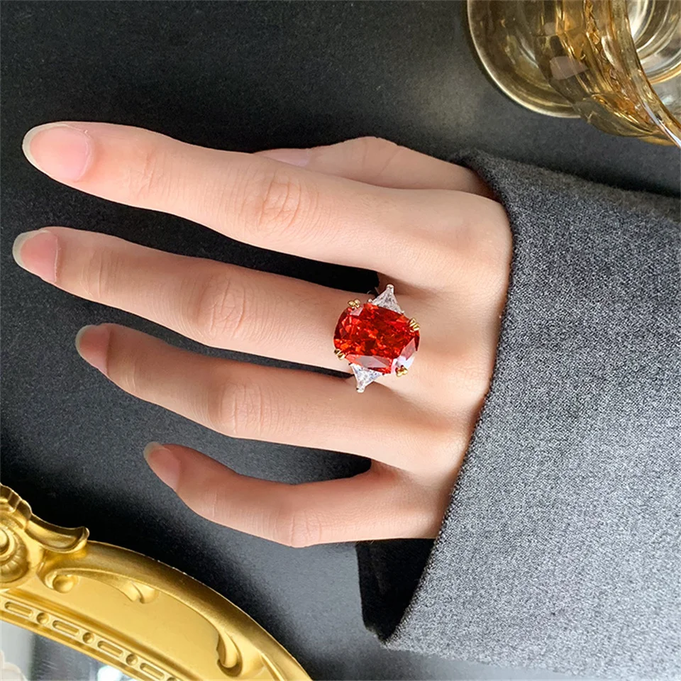 Fashion Simple Square Stainless Steel Rings Main Stone 12*16 Triangle Side Stone Women's Ring Free Shipping Items Jewelry Gifts