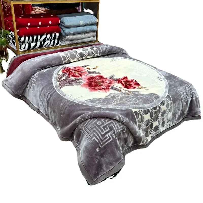 Polyester Flower Design North Africa Style Algeria  Soft Embossed Mink Raschel Blanket Set For Gift