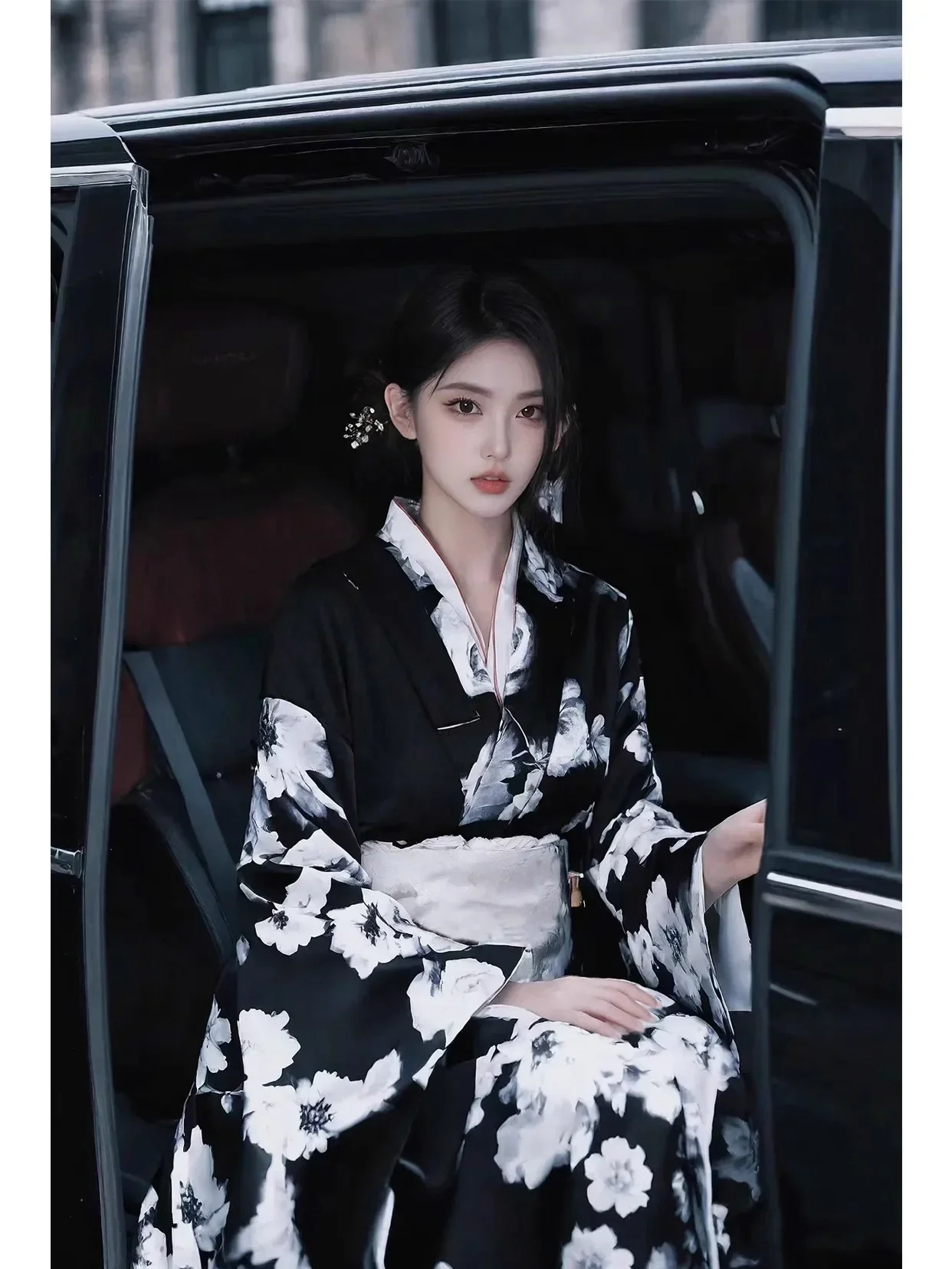 

2025 NEW Yakuza Long Sleeve Formal Black and White Color Photography/Performing Dress Cosplay Costume Modified Kimono